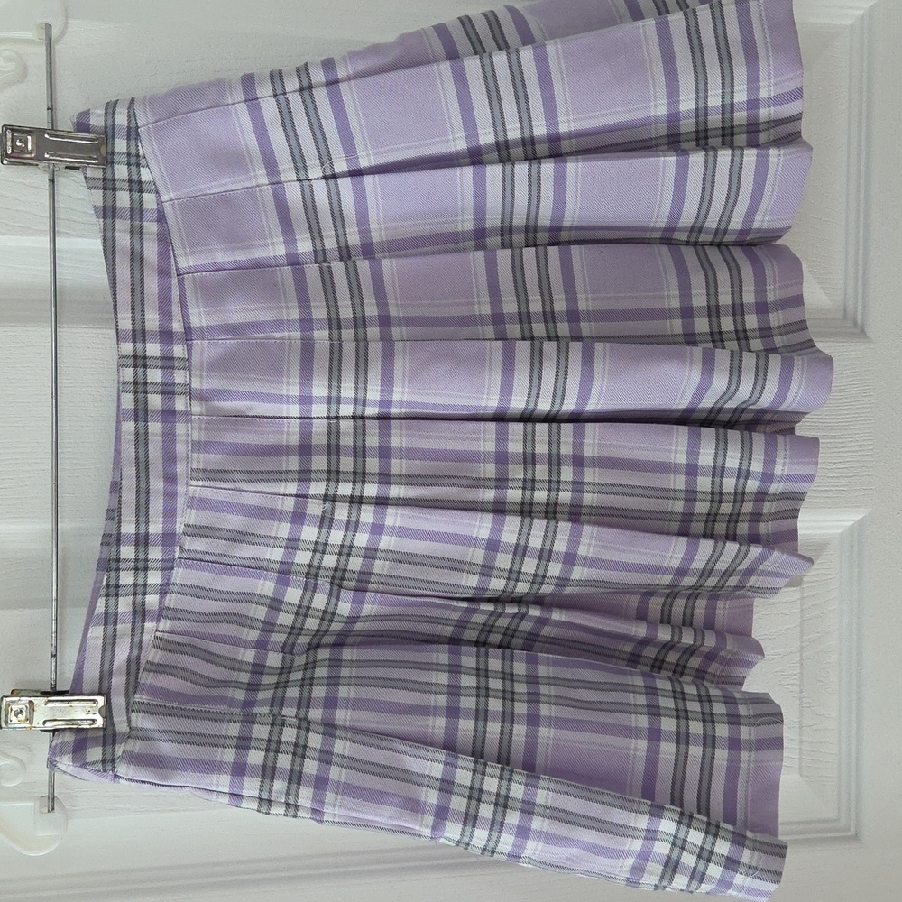 Forever 21 Cream Purple Plaid Pleated Mini Skirt Clueless S